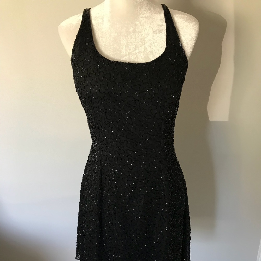 Scala black beaded short dress. Size L.
